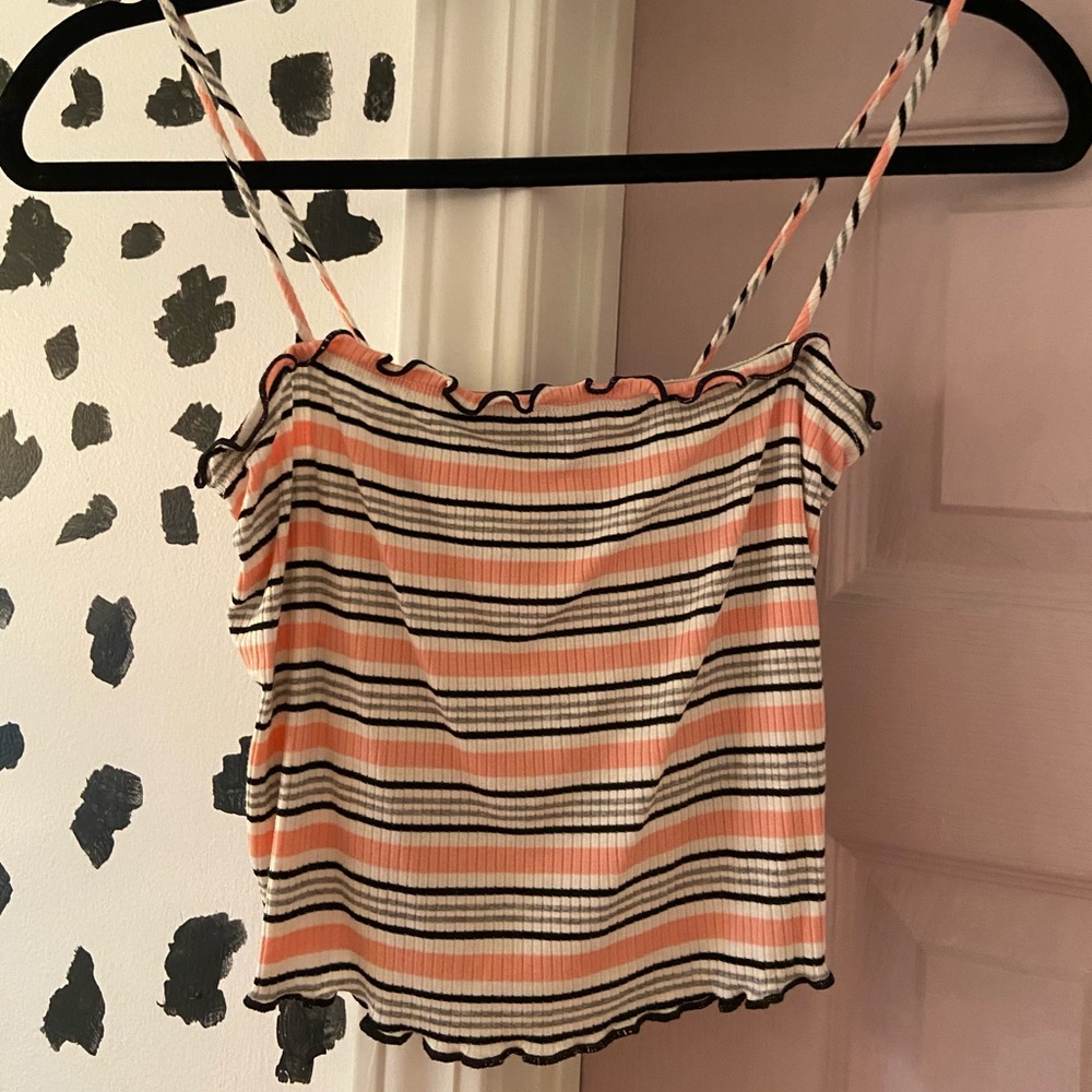 Striped Ruffle Crop Tank Top